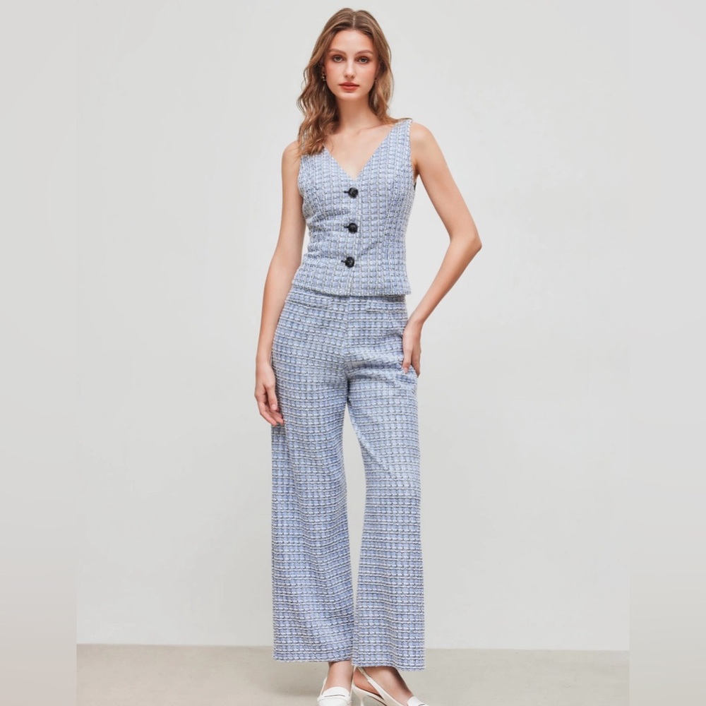Cider TWEED MID RISE CHECKS ZIPPER WIDE LEG TROUSERS XL AB5-14